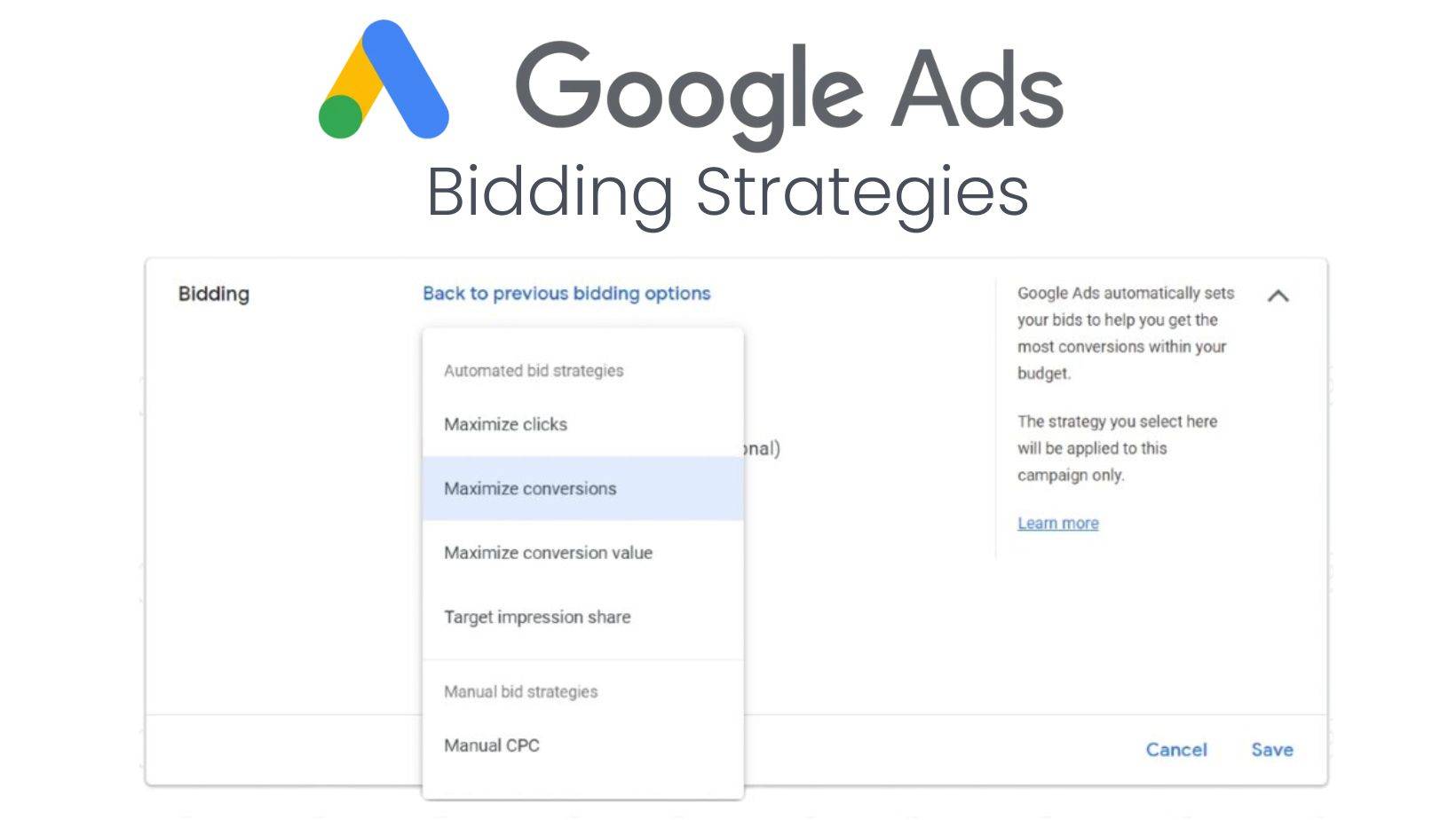 Google Local Services Ads bidding strategies interface showing maximize conversions option