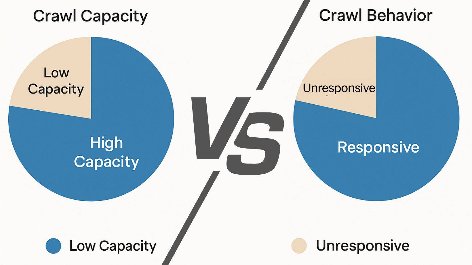Pie chart comparison of crawl capacity vs. crawl behavior in Googlebot crawl budget optimization